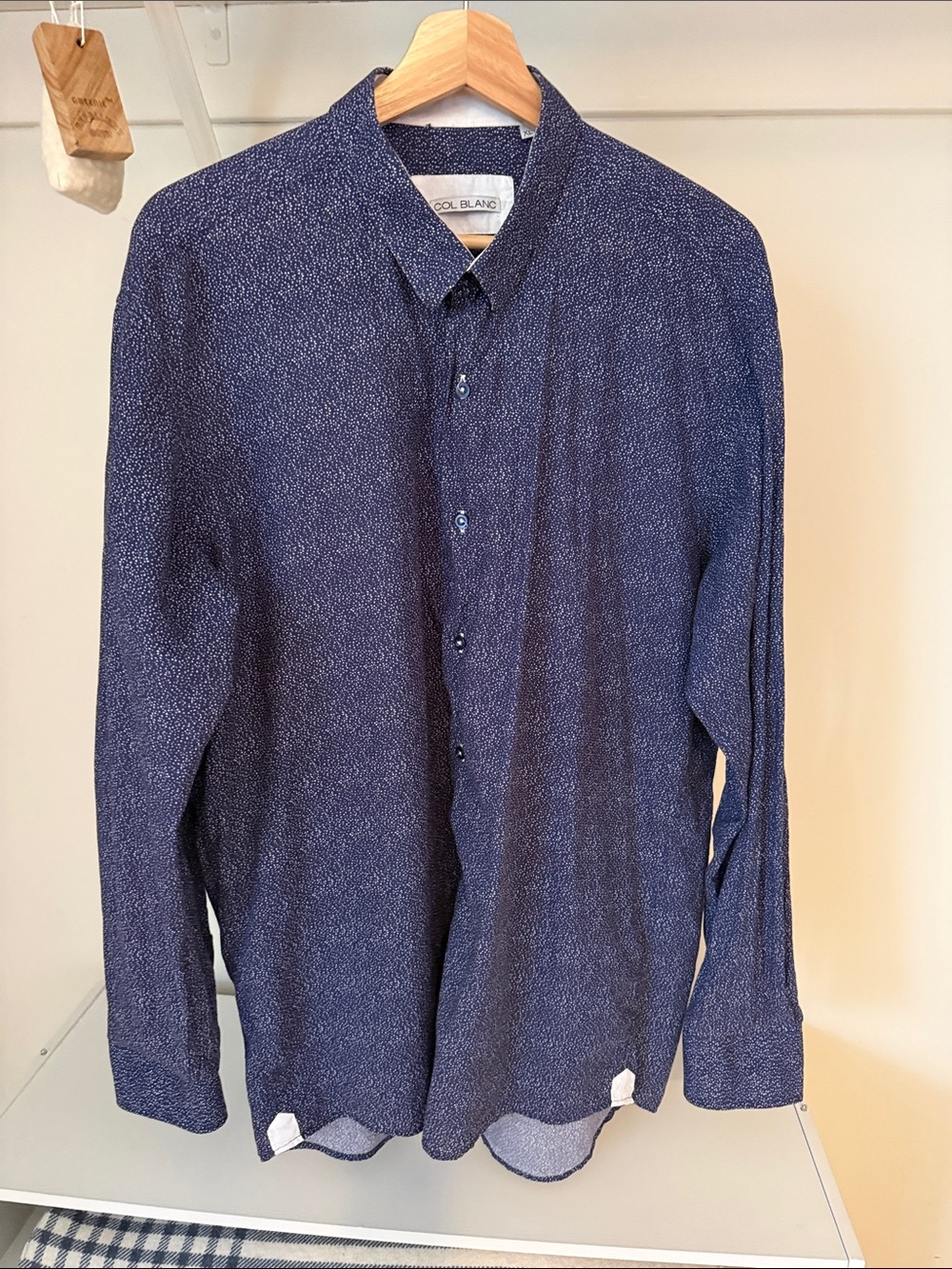 Cap Ferret Col Blanc Men's Navy Patterned Long-Sleeve Button-Up Shirt